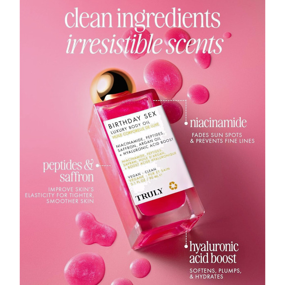 SEXY Truly Birthday Sex Luxury Body Oil Pink Shimmery Jasmine 3.1 oz SEALED - Picture 1 of 6